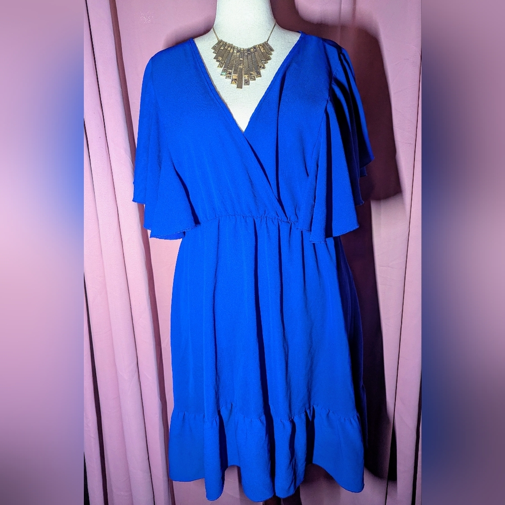 SHEIN Bright V-Neck Ruffle Short Sleeve Midi Dress 4XL/20